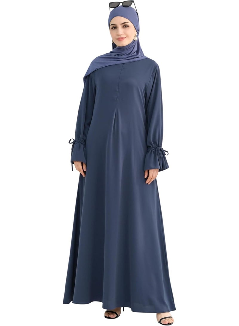 سيوسي Muslim Dress for Women, Kaftan Abaya Dress, Flowy Islamic Prayer Dresses, Breathable Daily Wear Eid Outfit with Modest Loose Fits, Long Sleeve Maxi, Elegant, Lightweight Fabric (Blue, L Size) - Image 4